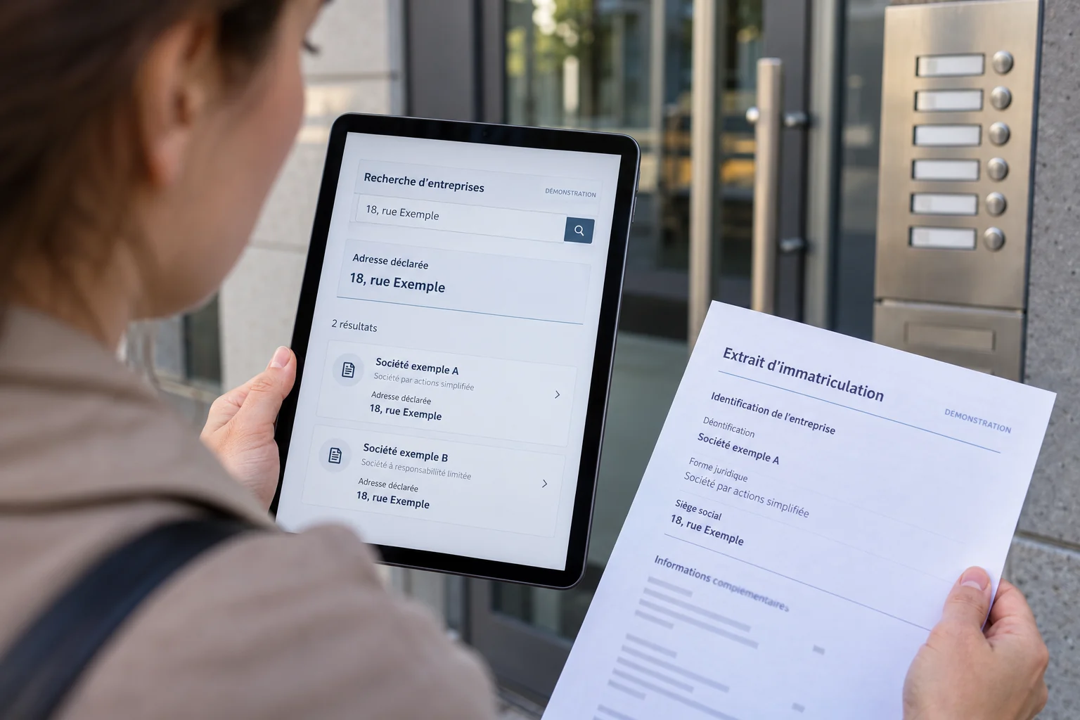 Illustrative company-record review relating to search business entities by registered office address